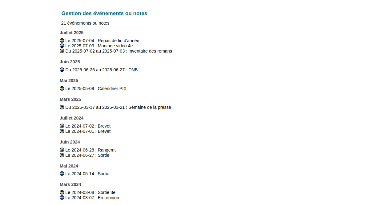 liste des notes