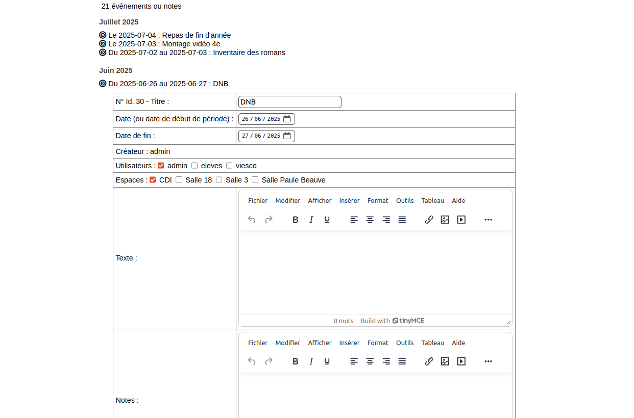 formulaire de modification d'une note