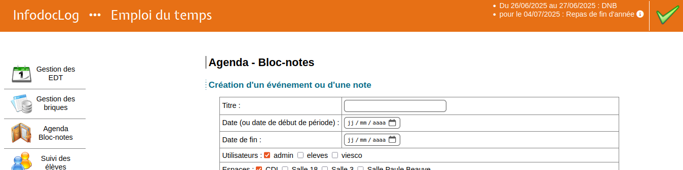 exemple de notes en haut d'écran avec info pour une des deux