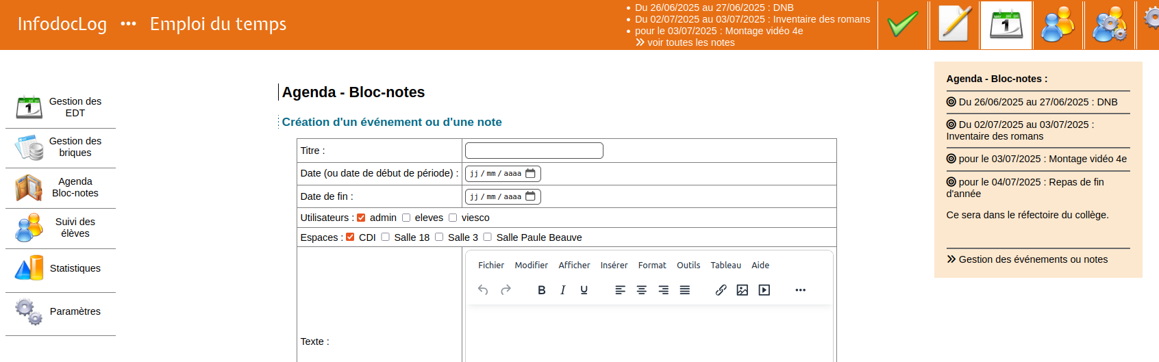 pop up pour un nombre important de notes