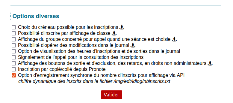 option activée avec chemin du fichier