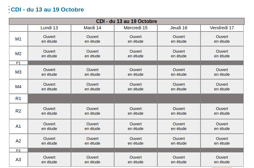 emploi du temps avec codage horaire du créneau