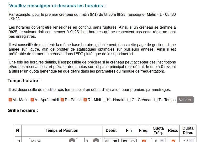instructions et options de 'temps'