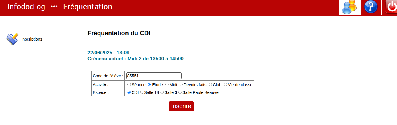 inscription par code