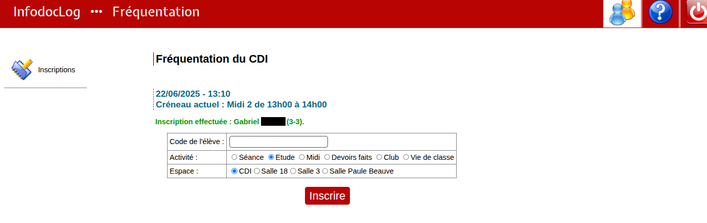 validation de l'inscription