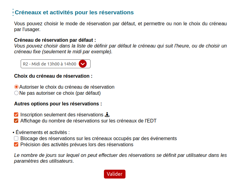 option d'inscription des seules réservations