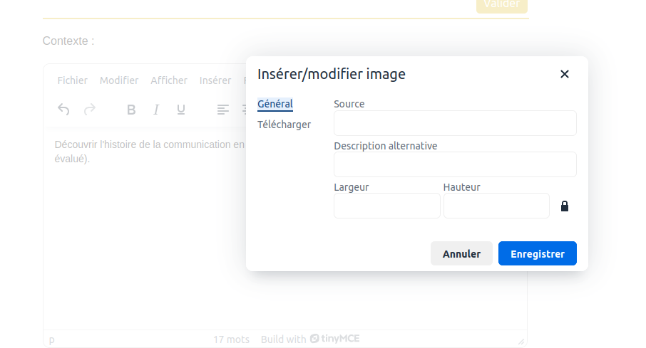 fenêtre pour ajout d'une image