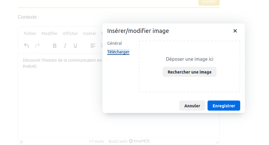 formulaire de dépôt d'une image